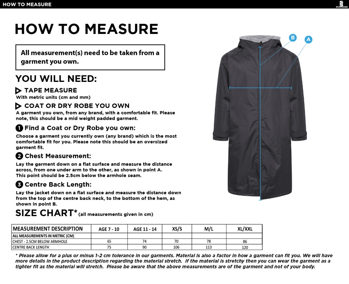 Cardiff Met Sport - Active Fleece Thermal Robe - Unisex Fit - Size Guide