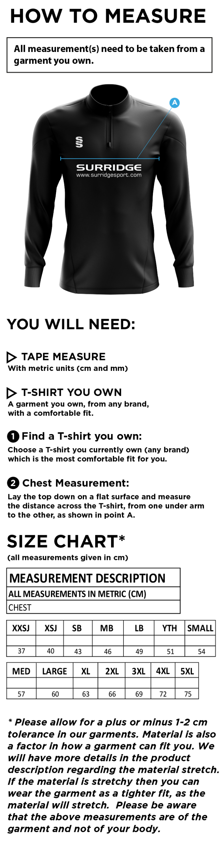 Cardiff Met Sport - Fuse Performance Top - Unisex Fit - Size Guide