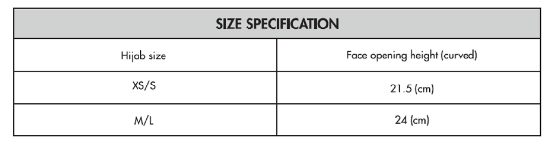 Cardiff Met Sport - Dual Sports Hijab - Size Guide