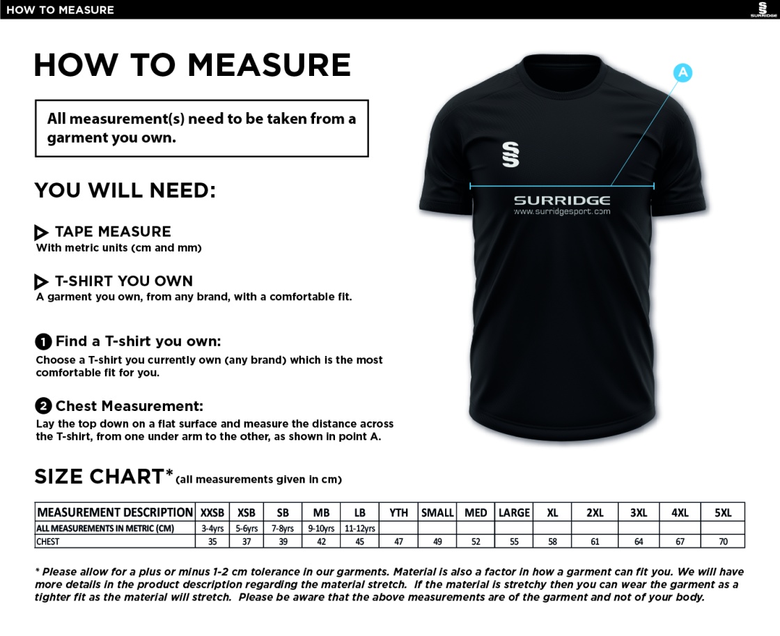 Cardiff Met Sport - Dual Games Shirt - Men's/Unisex Fit - Size Guide