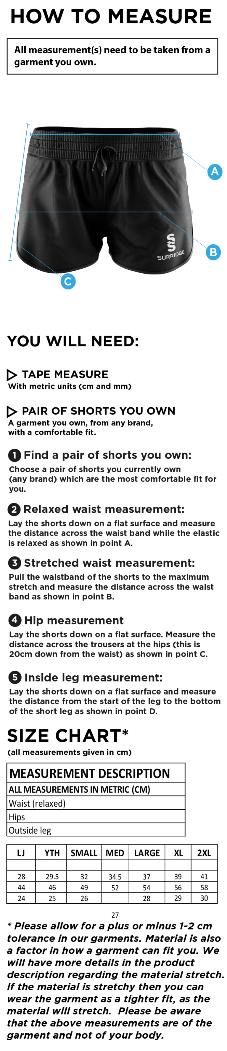 Cardiff Met Sport - Dual Active Short - Women's Fit - Size Guide