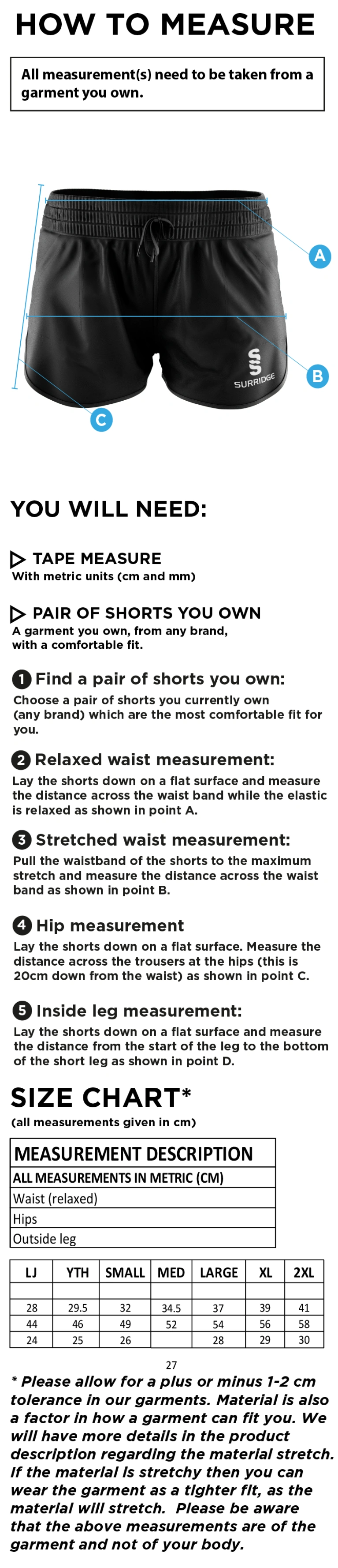 Cardiff Met Sport - Dual Active Short - Women's Fit - Size Guide