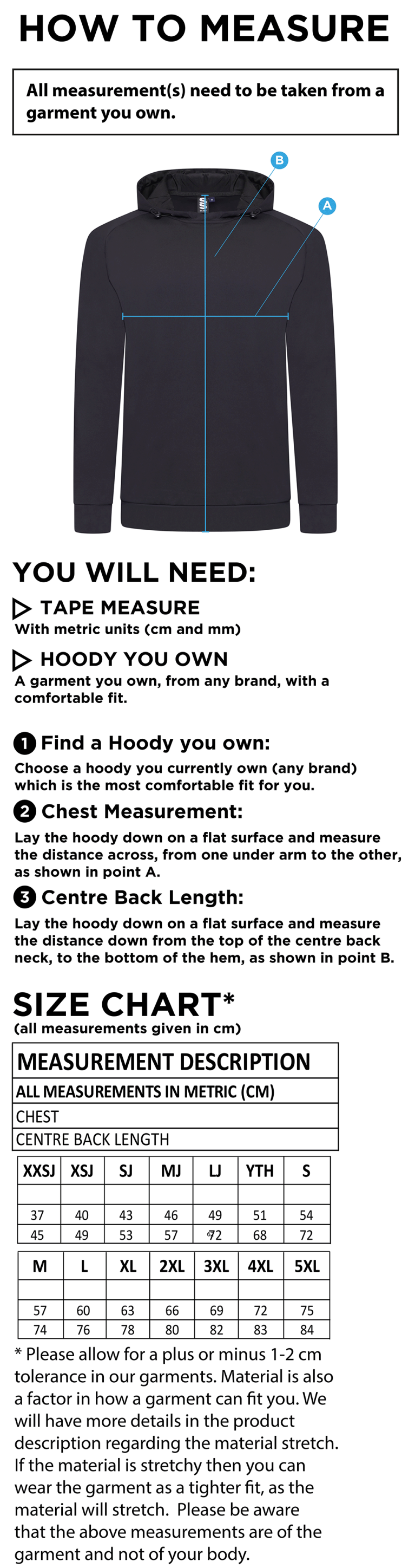 Cardiff Met Sport - Active Hoody - Unisex Fit - Size Guide
