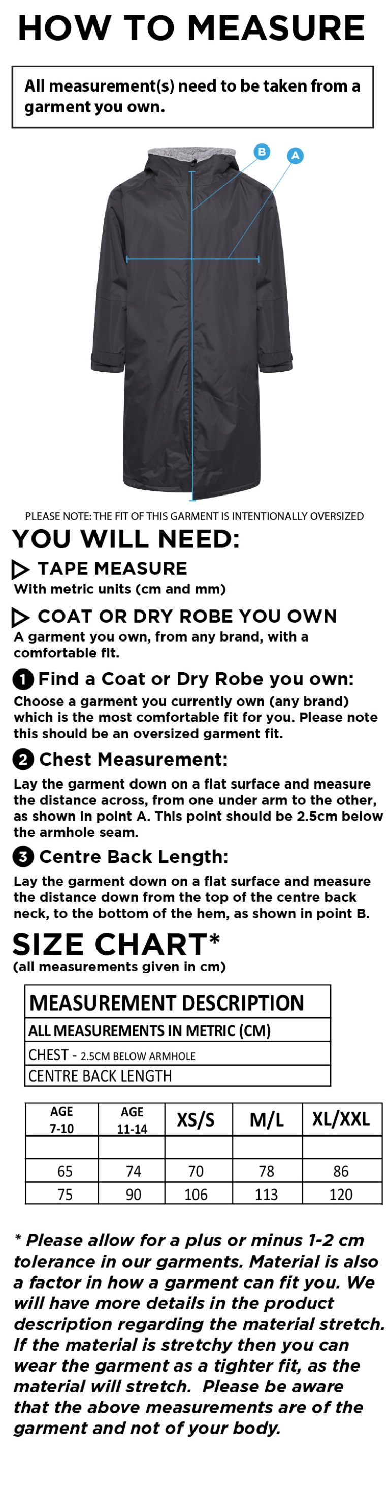 Cardiff Met Sport - Active Fleece Thermal Robe - Unisex Fit - Size Guide