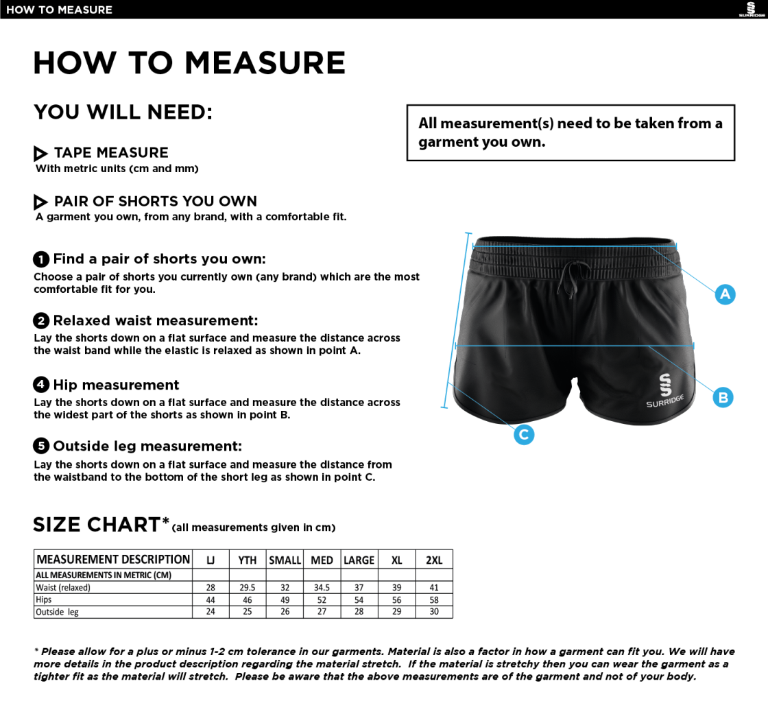 Cardiff Met Sport - Dual Active Short - Women's Fit - Size Guide