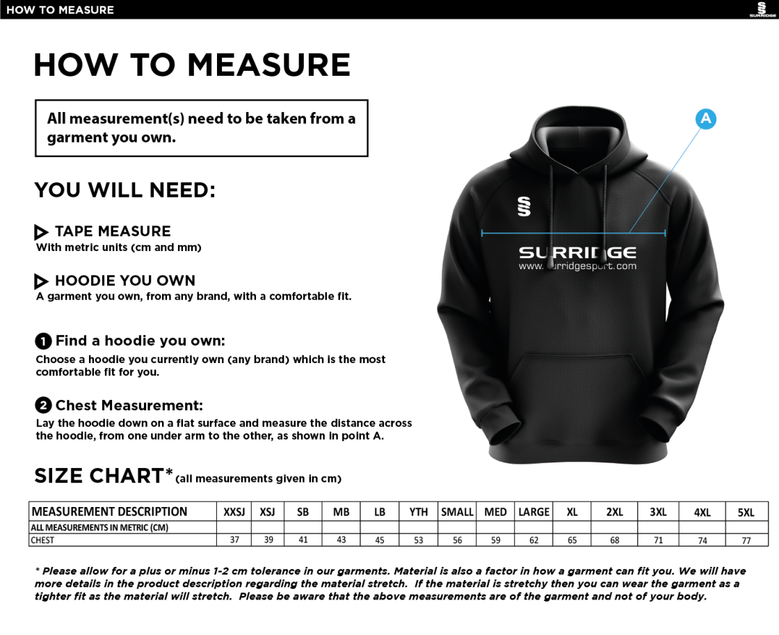 Cardiff Met Sport - Fuse Hoody - Unisex Fit - Size Guide