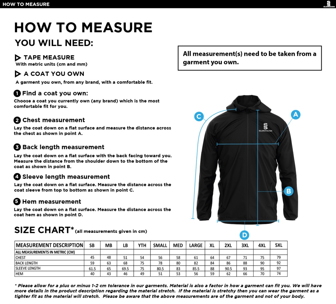 Cardiff Met Sport - Dual Full Zip Training Jacket - Unisex Fit - Size Guide