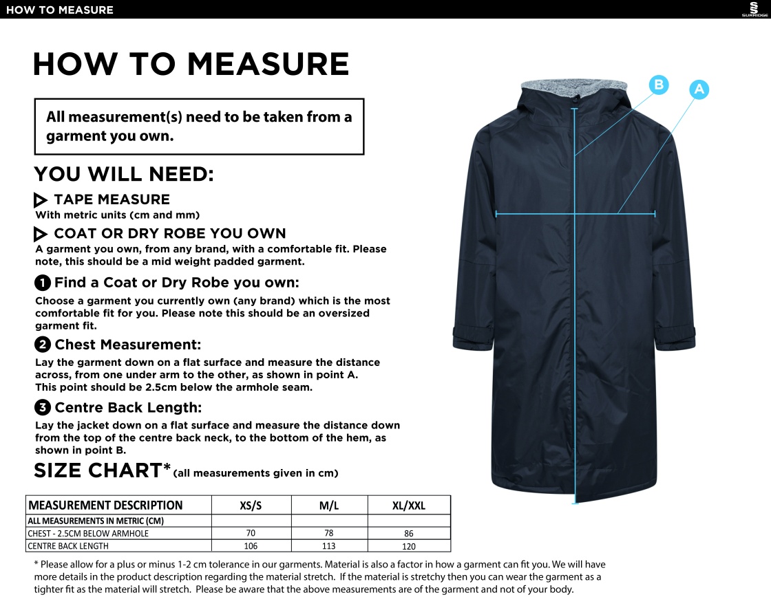 Cardiff Met Sport - Active Fleece Thermal Robe - Unisex Fit - Size Guide