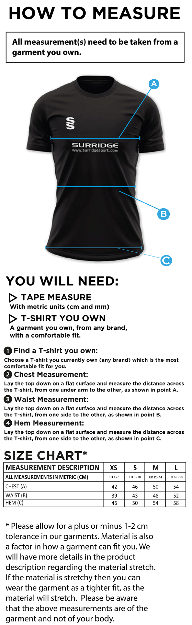 Cardiff Met Sport - Impact T-Shirt - Women's Fit - Size Guide